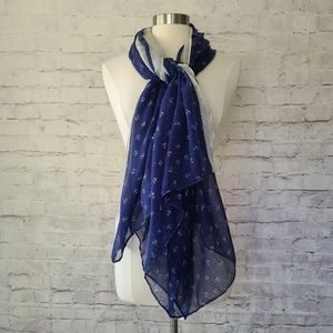 Lightweight Navy Cream Nautical Anchor Print Scarf